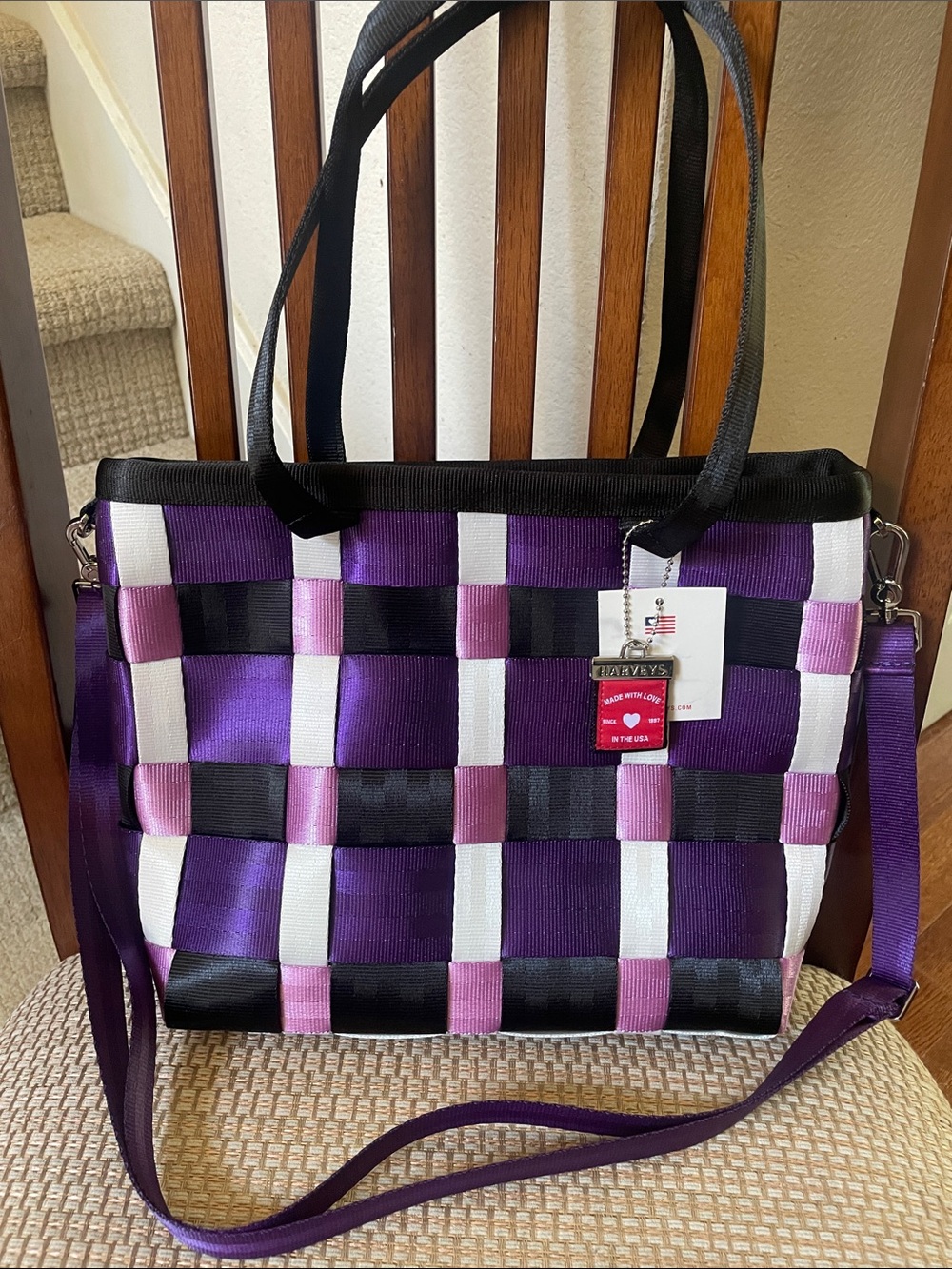 Harveys Trick Purple Black White Margot Tote Bag with Shoulder Strap